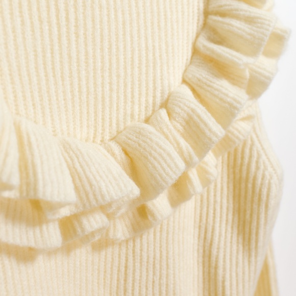Ruffle Sweater Cream Coquette Boho Soft Women’s Neutral Sweater Small - Picture 8 of 10